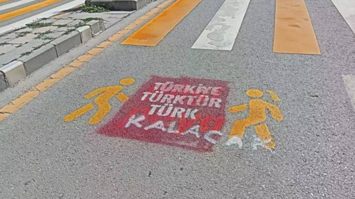Van'da Kürtçe trafik uyarılarının üzerine 'Türkiye Türk'tür' yazısı...