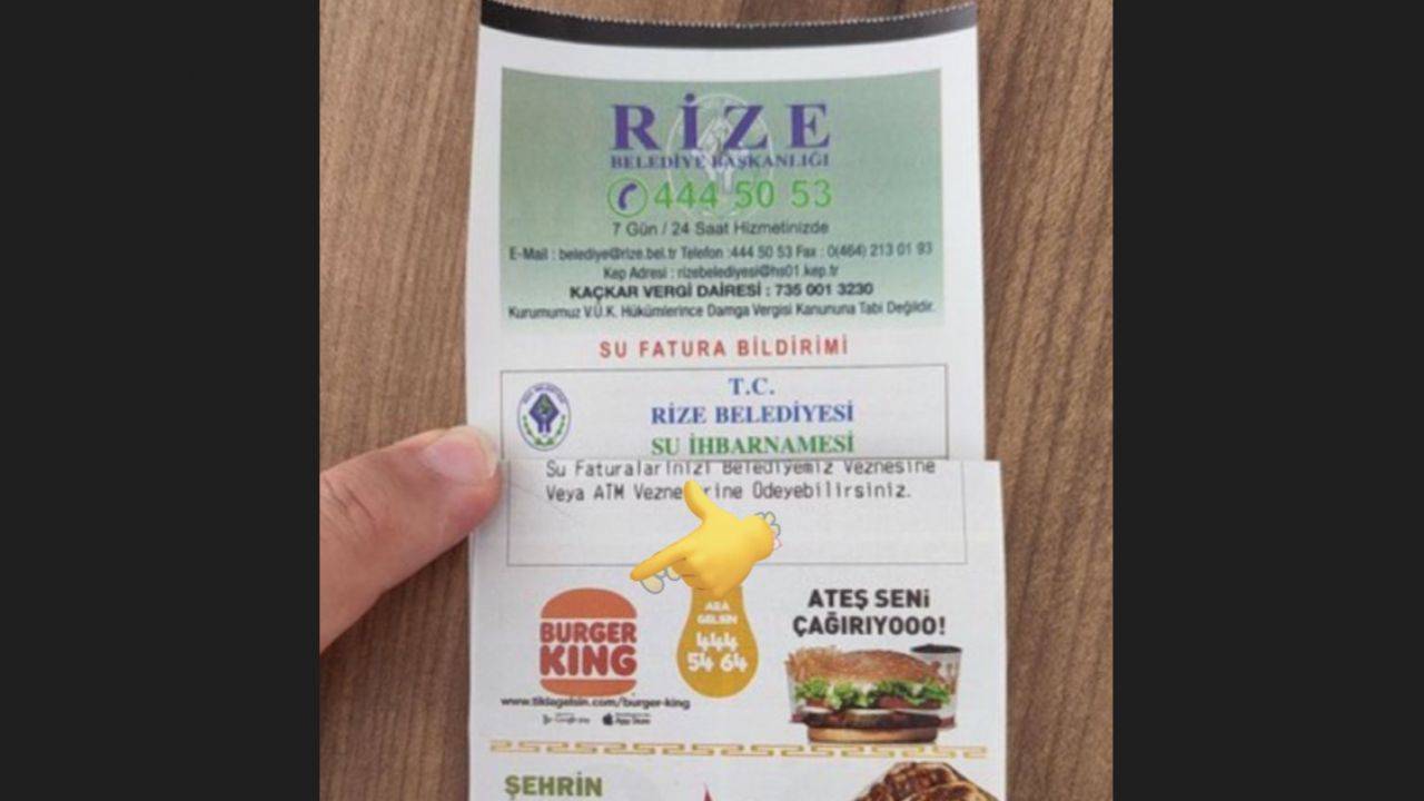 Rize'de belediye faturalarında 'Burger King' reklamı!