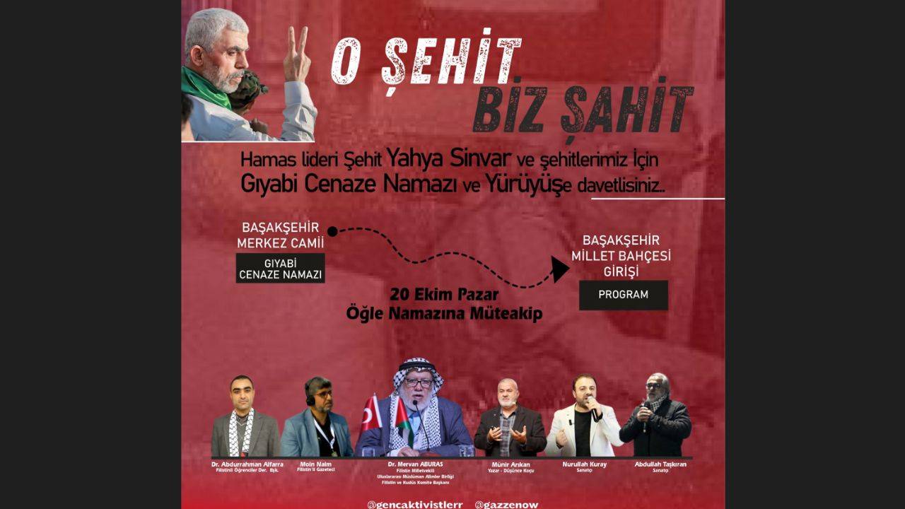 Şehit Sinvar için İstanbul'da gıyabi cenaze namazı ve yürüyüş duyurusu